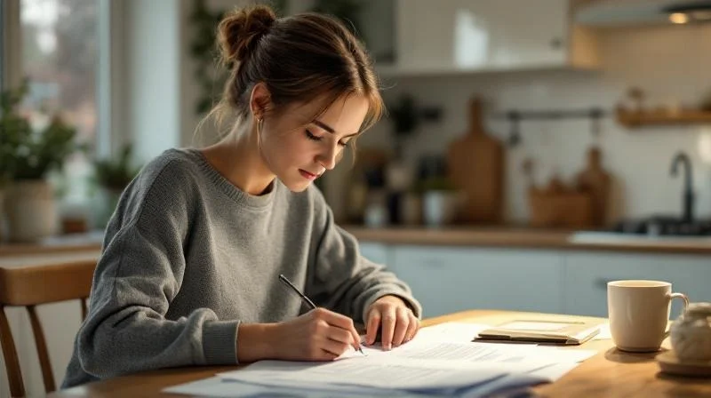 Frau in Bottrop bereitet Unterlagen fuer die Agentur fuer Arbeit vor