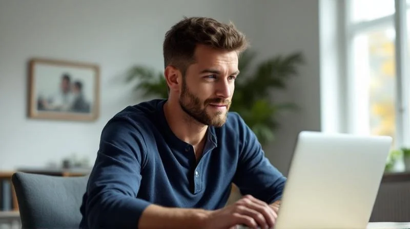 Mann am Schreibtisch in Bottrop plant seinen beruflichen Neustart